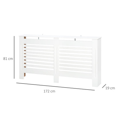 HOMCOM Radiator Cover, Modern MDF White Painted Cabinet with Horizontal Slats for Living Room, Bedroom, 172L x 19W x 81H cm