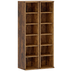 HOMCOM Set of 2 CD Media Display Shelf Unit Tower Rack with Adjustable Shelves, Rustic Brown