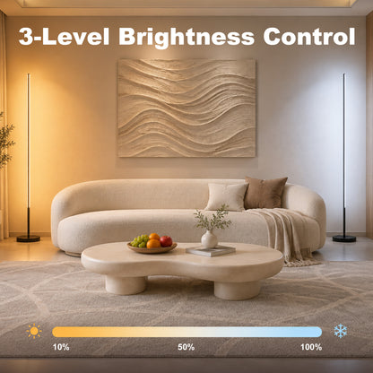 HOMCOM Corner Lamp Set of 2, 1450 lm LED Floor Lamp w/ 3-Level Brightness, Foot Switch, 3000K, Minimalist Corner Light, Black