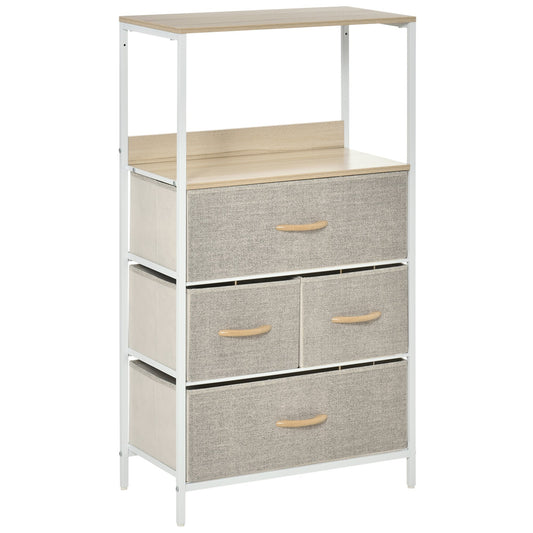 Chest of Drawers Bedroom Unit Storage Cabinet with 4 Fabric Bins for Living Room, Bedroom and Entryway, White
