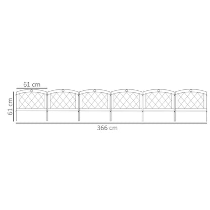 Outsunny Metal Decorative Outdoor Picket Fence Panels Set of 6, Black