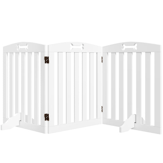 PawHut Wooden Dog Gate, Freestanding Pet Gate with Support Feet for Doorways, Hallways, Stairs, 155L x 61H cm, White