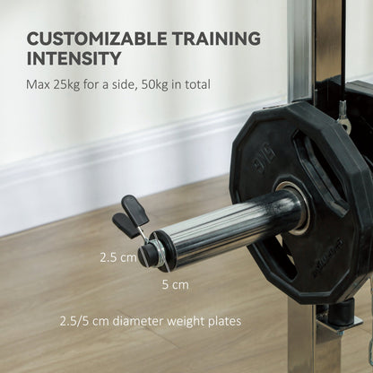 SPORTNOW 3-in-1 Smith Machine with Dual Cable Pulley System, Chest Press Station, 17-Level Squat Rack and Barbell Bar