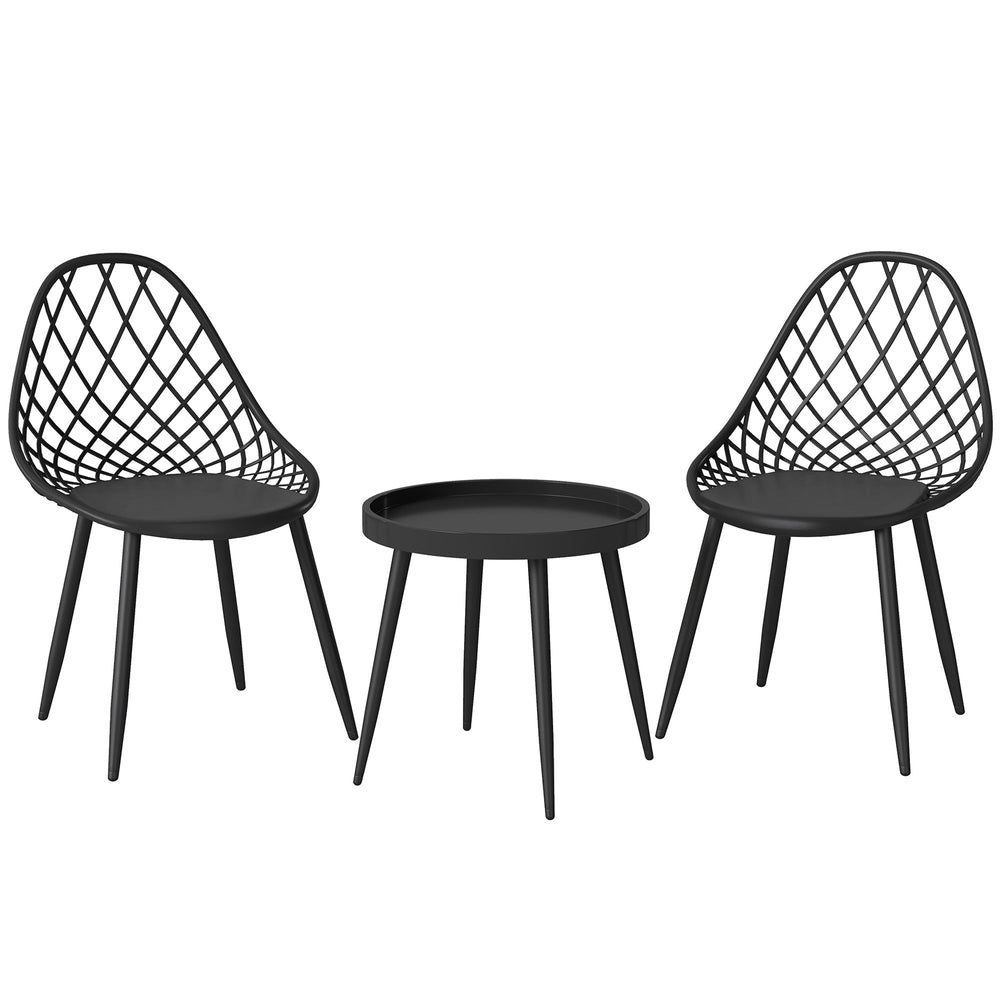 Outsunny 3-Piece Outdoor Bistro Set with 2 Chairs and Round Table for Garden, Balcony, Porch, Black