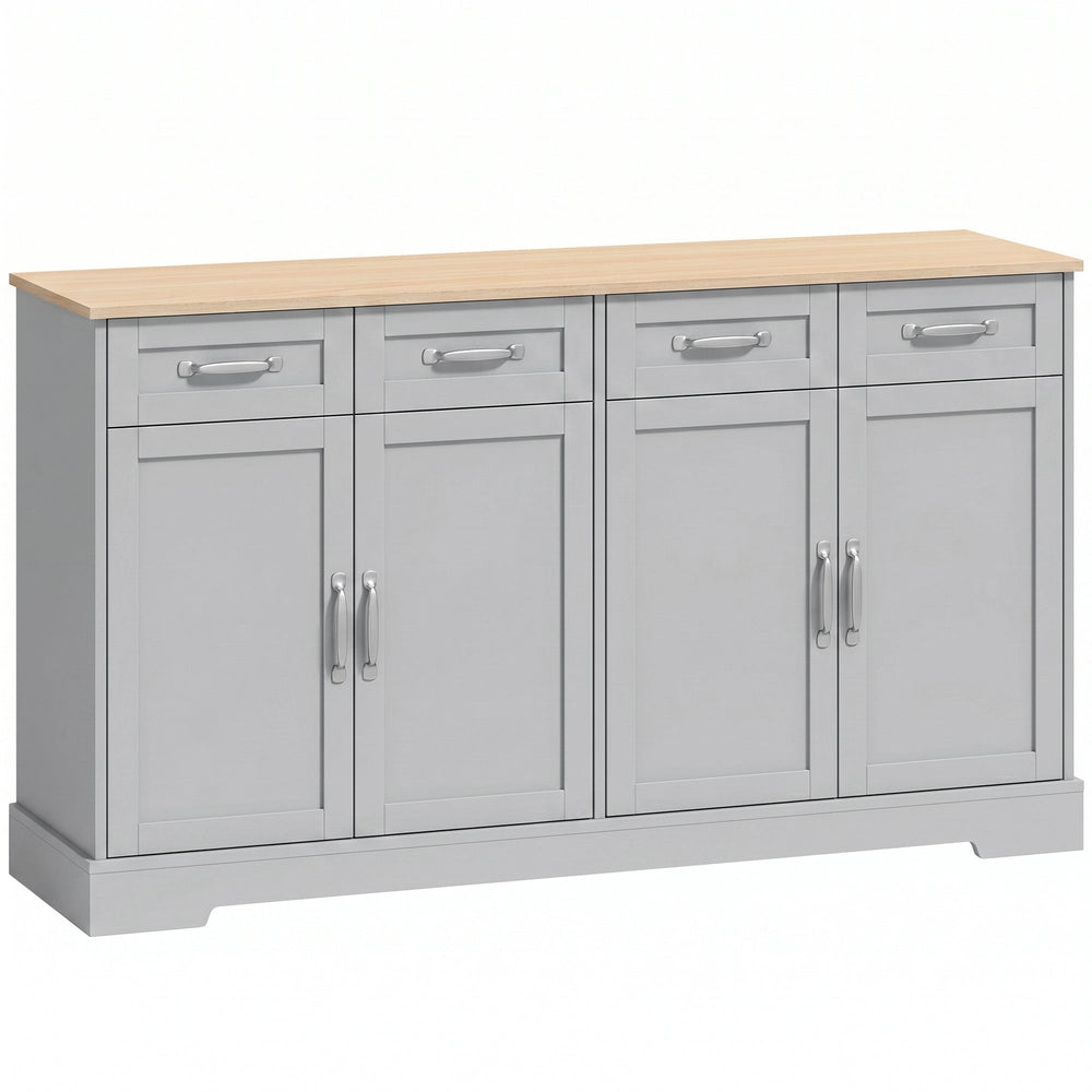 HOMCOM Sideboard Buffet Cabinet, 140 cm Kitchen Storage Cabinet with 4 Drawers, 4 Doors and 2 Adjustable Shelves, Grey