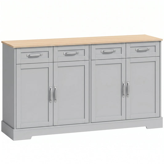 HOMCOM Sideboard Buffet Cabinet, 140 cm Kitchen Storage Cabinet with 4 Drawers, 4 Doors and 2 Adjustable Shelves, Grey