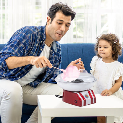 HOMCOM Candy Floss Machine for Kids & Adults, 550W Retro Cotton Maker for Sugar or Candies, Including 10 Candyfloss Sticks, Non-Slip Base, Red & White