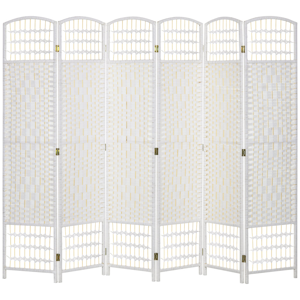 HOMCOM 6 Panel Folding Room Divider, Privacy Screen, Paravent Partition Separator for Living Room, Bedroom, White