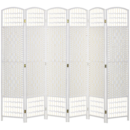HOMCOM 6 Panel Folding Room Divider, Privacy Screen, Paravent Partition Separator for Living Room, Bedroom, White