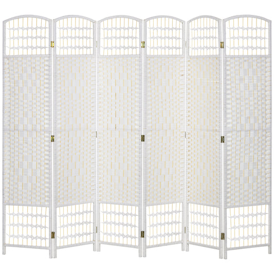 HOMCOM 6 Panel Folding Room Divider, Privacy Screen, Paravent Partition Separator for Living Room, Bedroom, White
