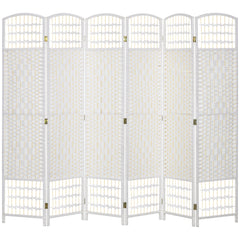 HOMCOM 6 Panel Folding Room Divider, Privacy Screen, Paravent Partition Separator for Living Room, Bedroom, White