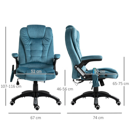 Vinsetto Massage Recliner Chair Heated Office Chair with Six Massage Points Velvet-Feel Fabric 360 Swivel Wheels Blue