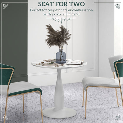 HOMCOM Small 2-Person Dining Table, Elegant Design Table with Steel Base and Non-slip Foot Pad, White and Grey