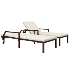 Outsunny Outdoor PE Rattan Sun Lounger Set of 2, Wicker Chaise Recliner Garden Chair with 5-Level Adjustable Backrest and 2 Wheels, Cream White