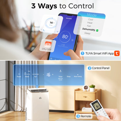 HOMCOM 14000 BTU Mobile Air Conditioner, Smart Home WiFi Compatible, with Heater, Cooler, Dehumidifier, Fan, 24H Timer