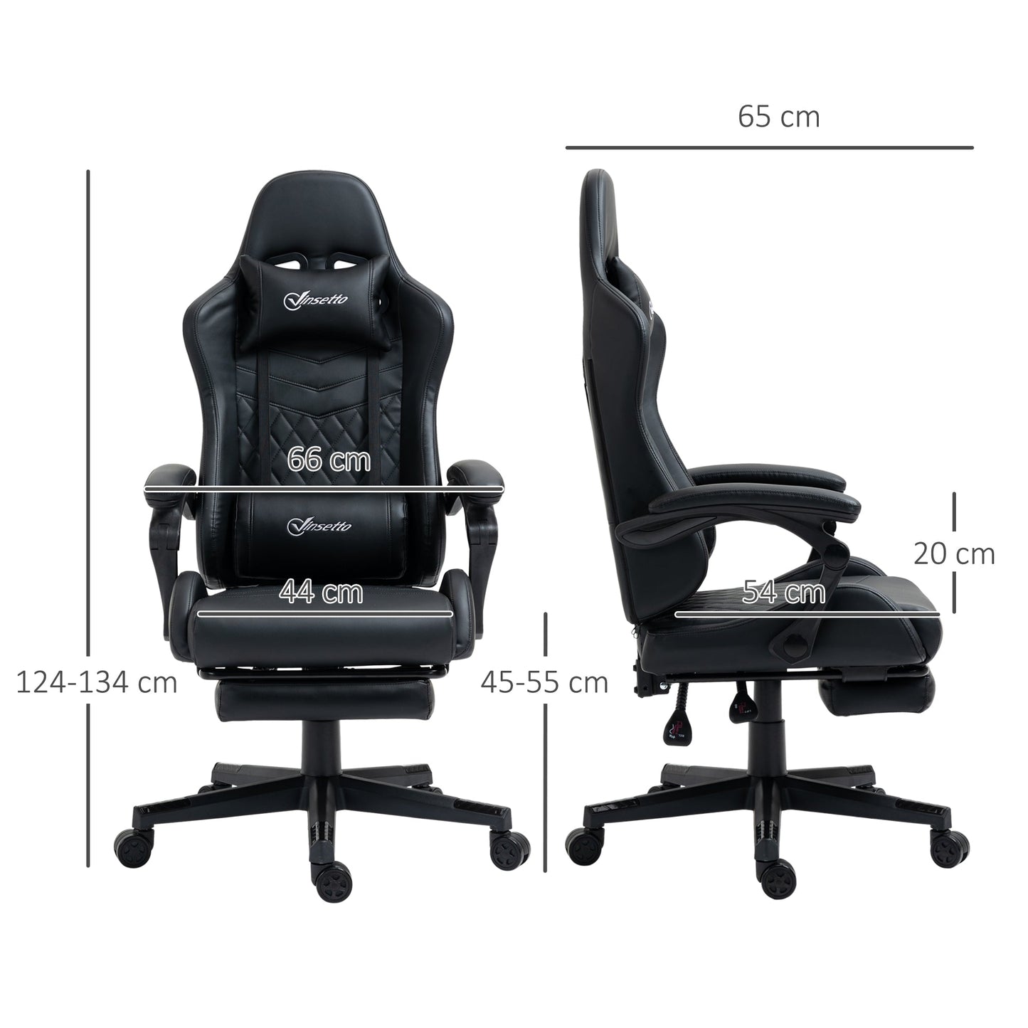 Vinsetto Computer Gaming Chair with Footrest, Video Gaming Chair for Adults with 130¡ Reclining Back, Desk Chair with Lumbar Support and Adjustable Height, Black