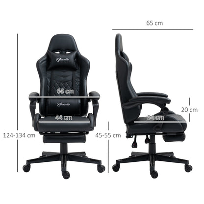 Vinsetto Computer Gaming Chair with Footrest, Video Gaming Chair for Adults with 130¡ Reclining Back, Desk Chair with Lumbar Support and Adjustable Height, Black