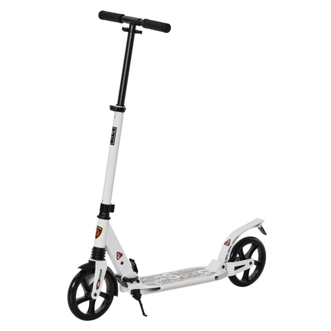 HOMCOM Folding Kick Scooter, Adjustable Ride On Scooter with 200mm Big Wheels and Double Shock Absorption, Urban Scooter for 14+ Teens Adult, White