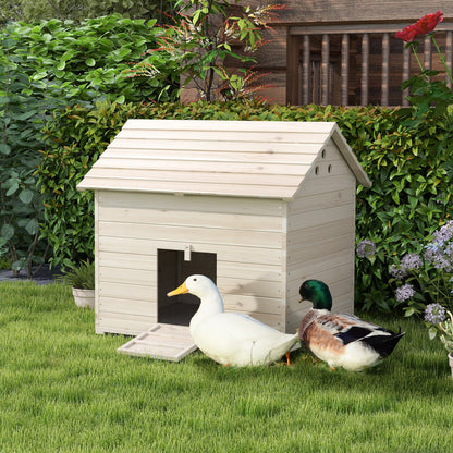 PawHut Wooden Duck House Poultry Coop for 2-4 Ducks with Openable Roof Raised Feet Air Holes Natural