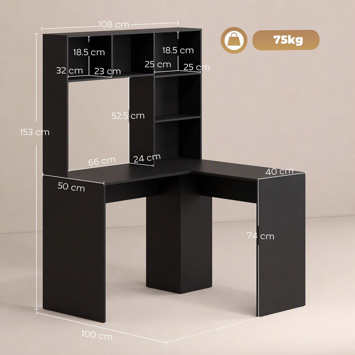 HOMCOM Modern Corner Computer Desk, L Shaped Desk with Monitor Stand and Storage Shelves for Home Office, Bedroom, Black