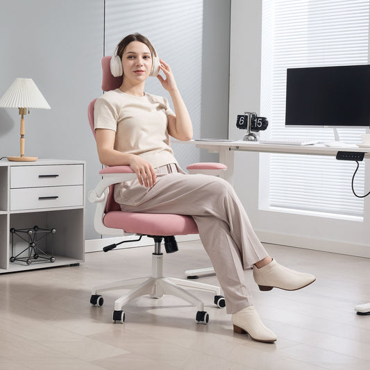 Vinsetto Multi-Adjustable Office Chair, with Lumbar Support, Headrest and Mesh Back - Pink