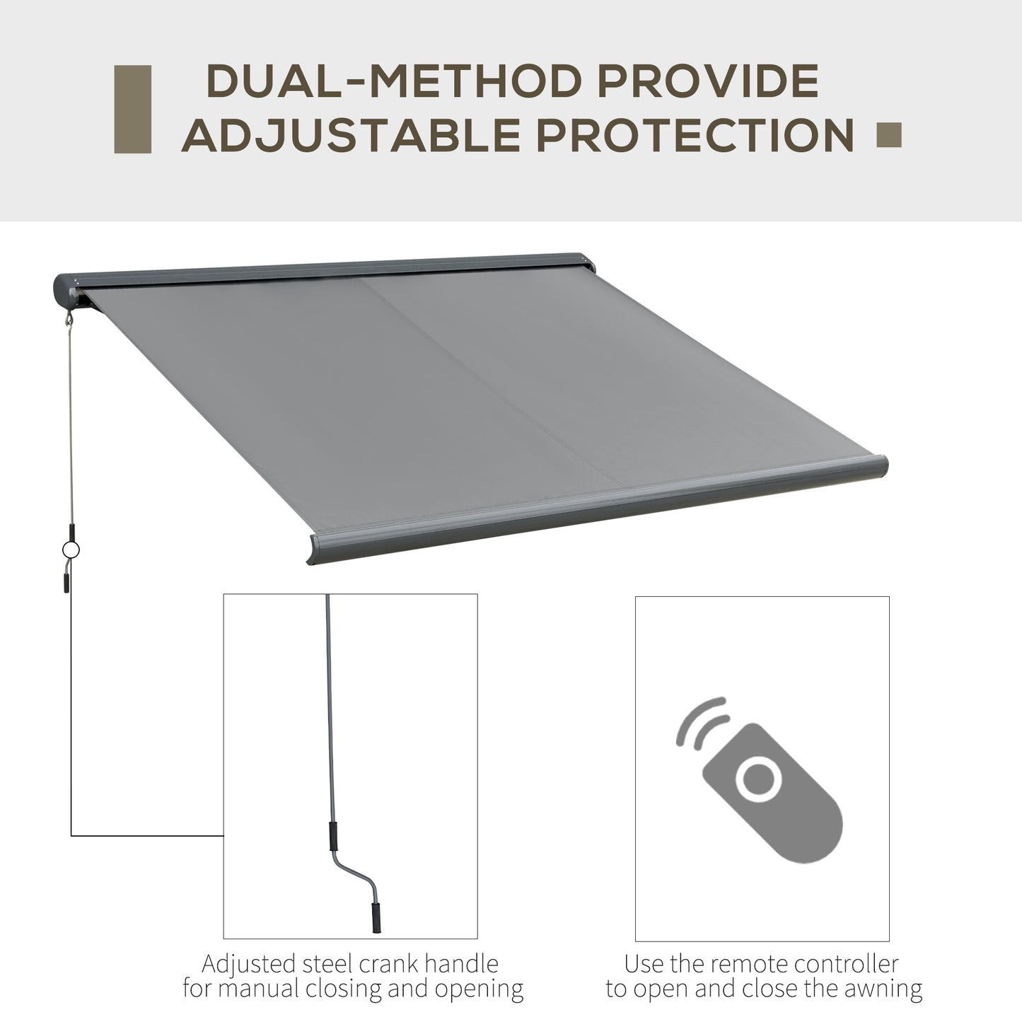 Outsunny 3.5x3m LED Light Full Cassette Case Electric/Manual Awning Door Window Sun Shade Patio Canopy Retractable w/ Remote Grey