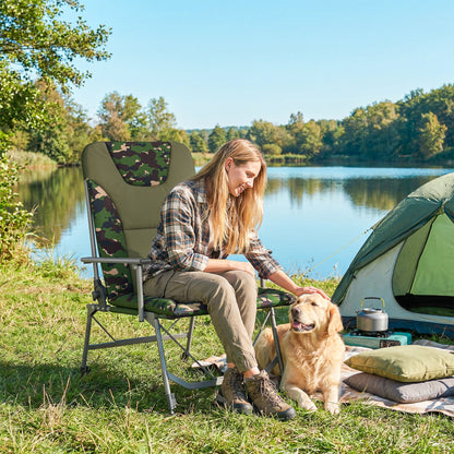 Outsunny Camping Chair Padded Reclining Folding Chair with Wide Armrests for Adults Camouflage