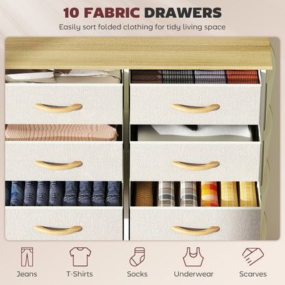 HOMCOM Chest of Ten Fabric Drawers - Beige