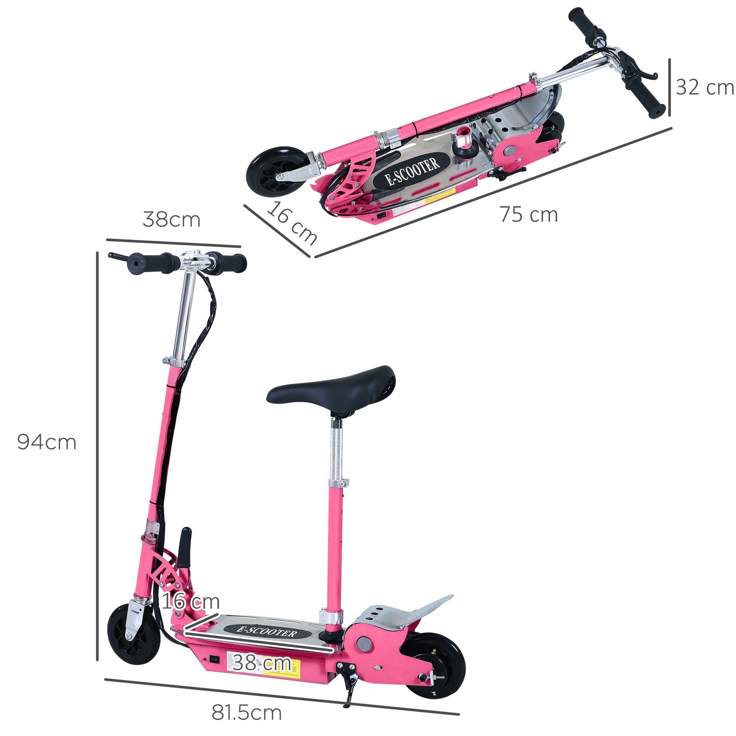 HOMCOM Foldable Powered Scooter with Adjustable Seat, Brake, Pink