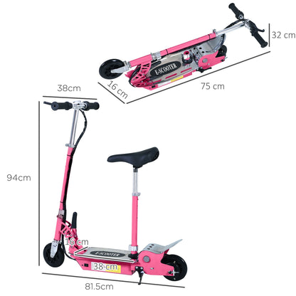 HOMCOM Foldable Powered Scooter with Adjustable Seat, Brake, Pink