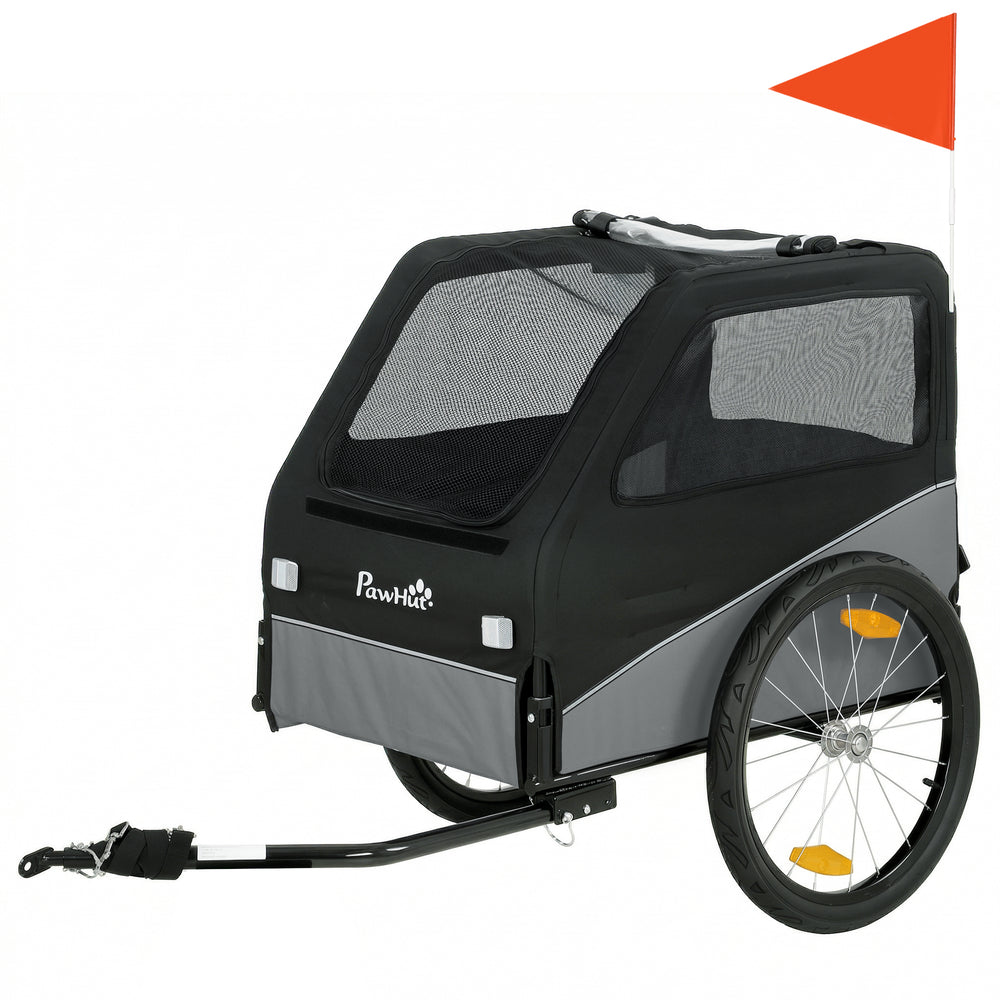 PawHut Dog Bike Trailer, Dog Cart Bicycle Carrier for Small and Medium Pets with 20" Inflatable Rubber Wheels, Grey