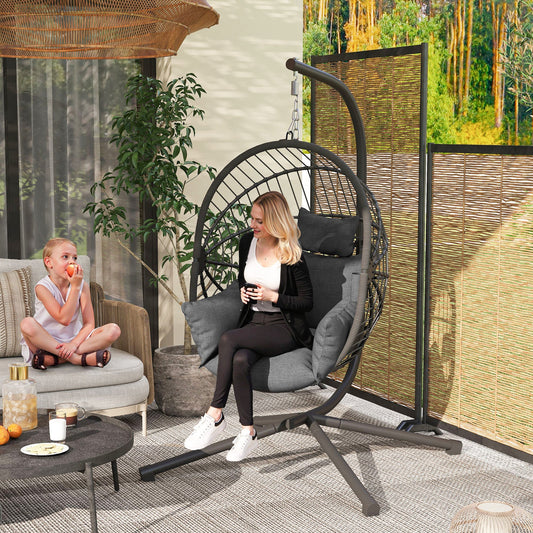 Outsunny Metal Stand Hanging Egg Chair, with Full Body Padded Seat - Grey