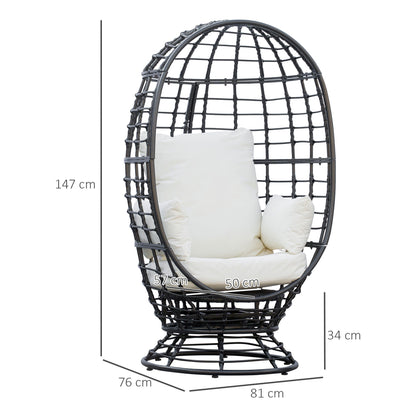 Outsunny 360¡ Swivel Egg Chair Outdoor, Cocoon Single Chair with Cushion for Patio & Conservatory Balcony, Black