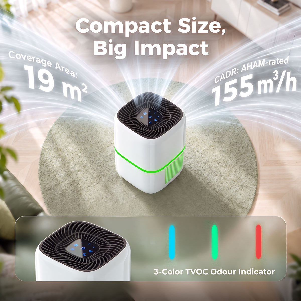 HOMCOM Smart Air Purifier for Home, HEPA Filter, Sleep/Auto Mode, 19m², Air Cleaner, App/Voice Control, Quiet, Odour Indicator