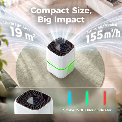 HOMCOM Smart Air Purifier for Home, HEPA Filter, Sleep/Auto Mode, 19m², Air Cleaner, App/Voice Control, Quiet, Odour Indicator