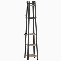 HOMCOM Industrial-Style Four Shelf Coat Stand - Grey/Black
