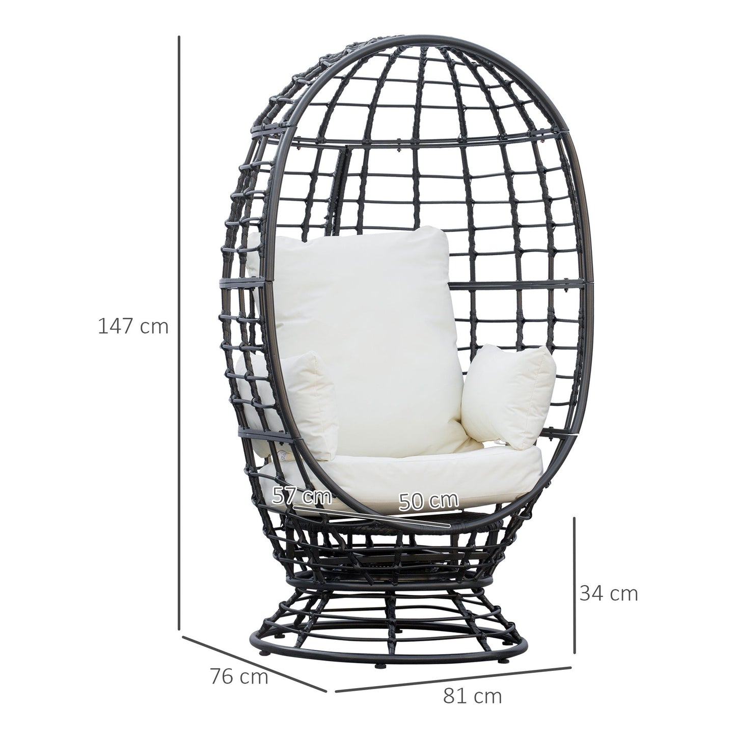 Outsunny 360 Swivel Egg Chair, Garden Rattan Swivel Chair with Thickened Cushion and Pillow, 150 KG Capacity for Indoor Outdoor, Balcony, Patio, Black