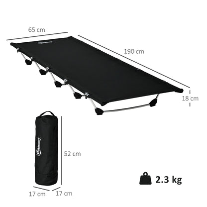 Outsunny Lightweight Camping Bed, Aluminium Portable Camp Cot w/ Strong Support 150kg and Carry Bag for Camping, Black