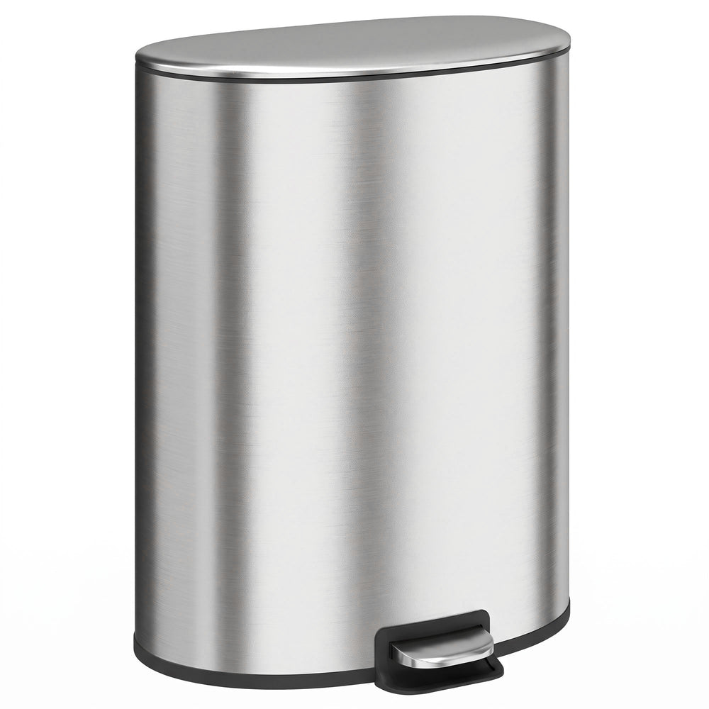 HOMCOM 50L Kitchen Pedal Bin, Rubbish Bin with Soft-Close and Stay-Open Lid, Removable Inner Bucket, Silver Tone