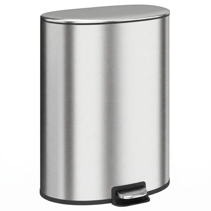 HOMCOM 50L Kitchen Pedal Bin, Rubbish Bin with Soft-Close and Stay-Open Lid, Removable Inner Bucket, Silver Tone