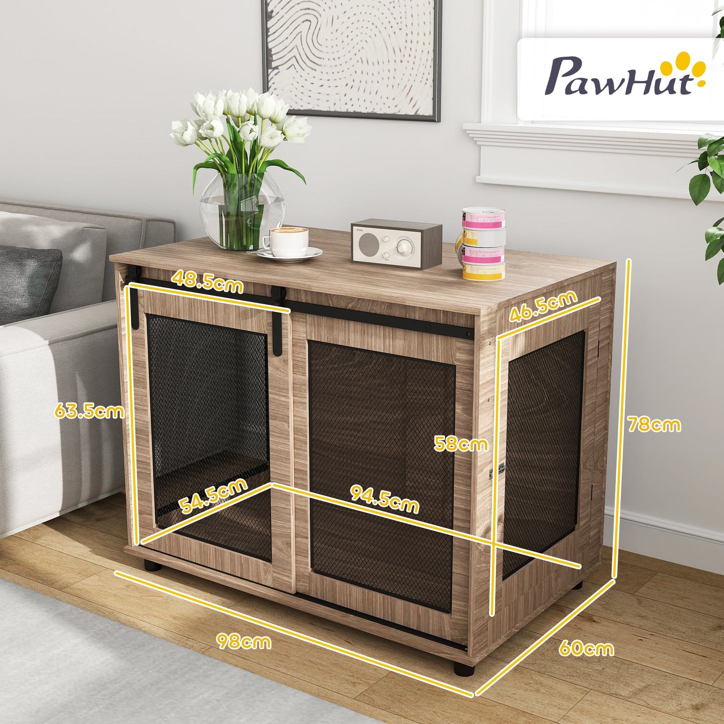 PawHut Dog Crate Furniture with Sliding Door for Large Dogs, Walnut Brown