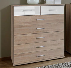 Oak Finish Chest of Drawers LENORA Medium Chest, 7 Drawers