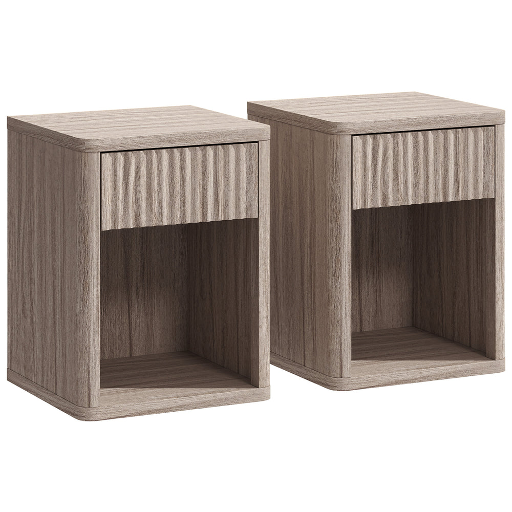 HOMCOM Modern Bedside Table Set of 2, Bedside Cabinet with Drawer and Open Shelf, Side End Table, Nightstand for Bedroom, Oak