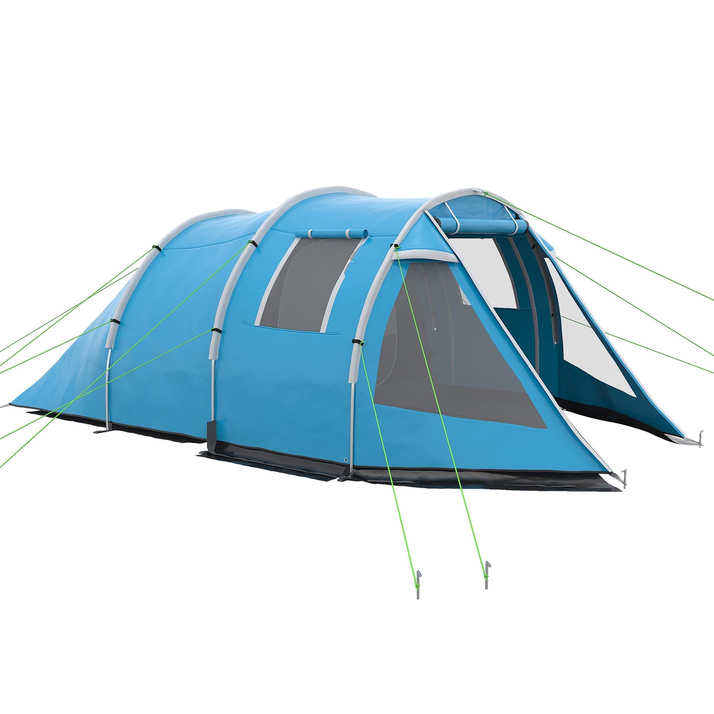 خيمة تخييم Outsunny 3-4 Man Tunnel Tent، خيمة تخييم من غرفتين مع نوافذ وأغطية، حقيبة حمل محمولة، للصيد والمشي لمسافات طويلة والرياضة والمهرجانات - أزرق