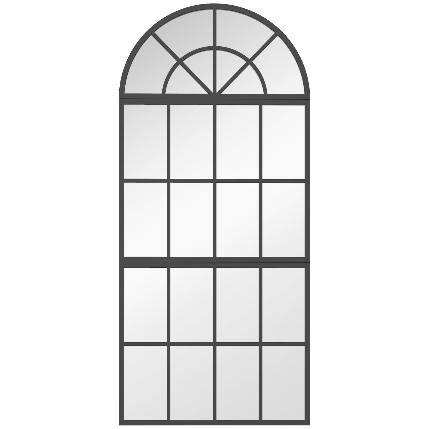 HOMCOM Large Arched Wall Mirror with Metal Grid, 3-Piece Split Window Mirrors, 120 x 54 cm, Black