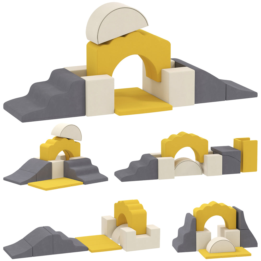 AIYAPLAY 7 Piece Kids Soft Play Set with Detachable Cover, Baby Indoor Climb and Crawl Foam Toy for Toddlers, Yellow