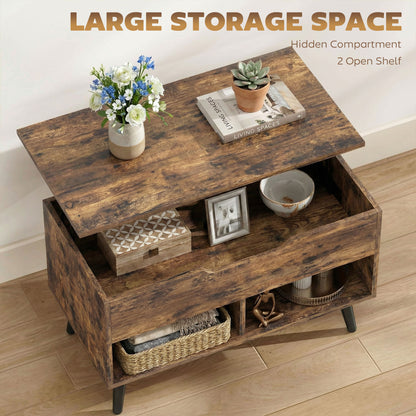 HOMCOM Lift Top Coffee Table with Hidden Storage Living Room Table Metal Legs 75 cm Rustic Brown