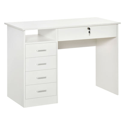 HOMCOM Computer Desk, Home Office Desk with Lockable Drawer, Storage Shelf for Study Bedroom, 110 x 50 x 76 cm, White