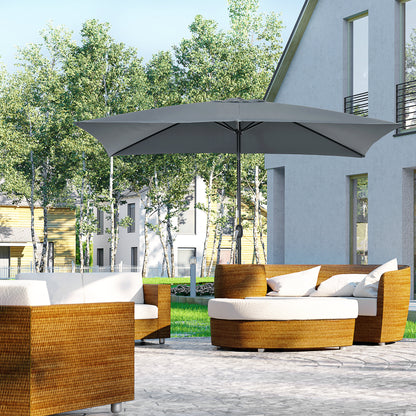 Outsunny 3x2m Patio Parasol Garden Umbrellas Canopy with Aluminum Tilt Crank Rectangular Sun Shade Steel, Dark Grey