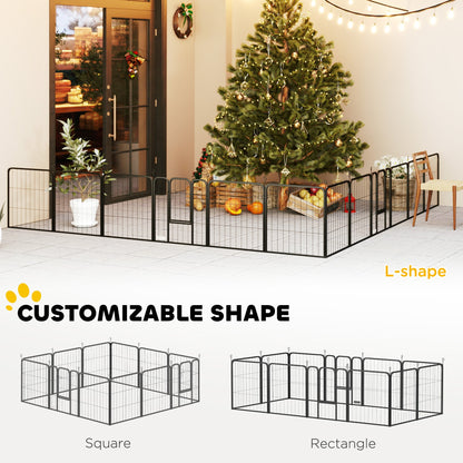 PawHut 12-Panel Solid Dog Playpen with Doors, for Small Dogs, 60cm High, Black